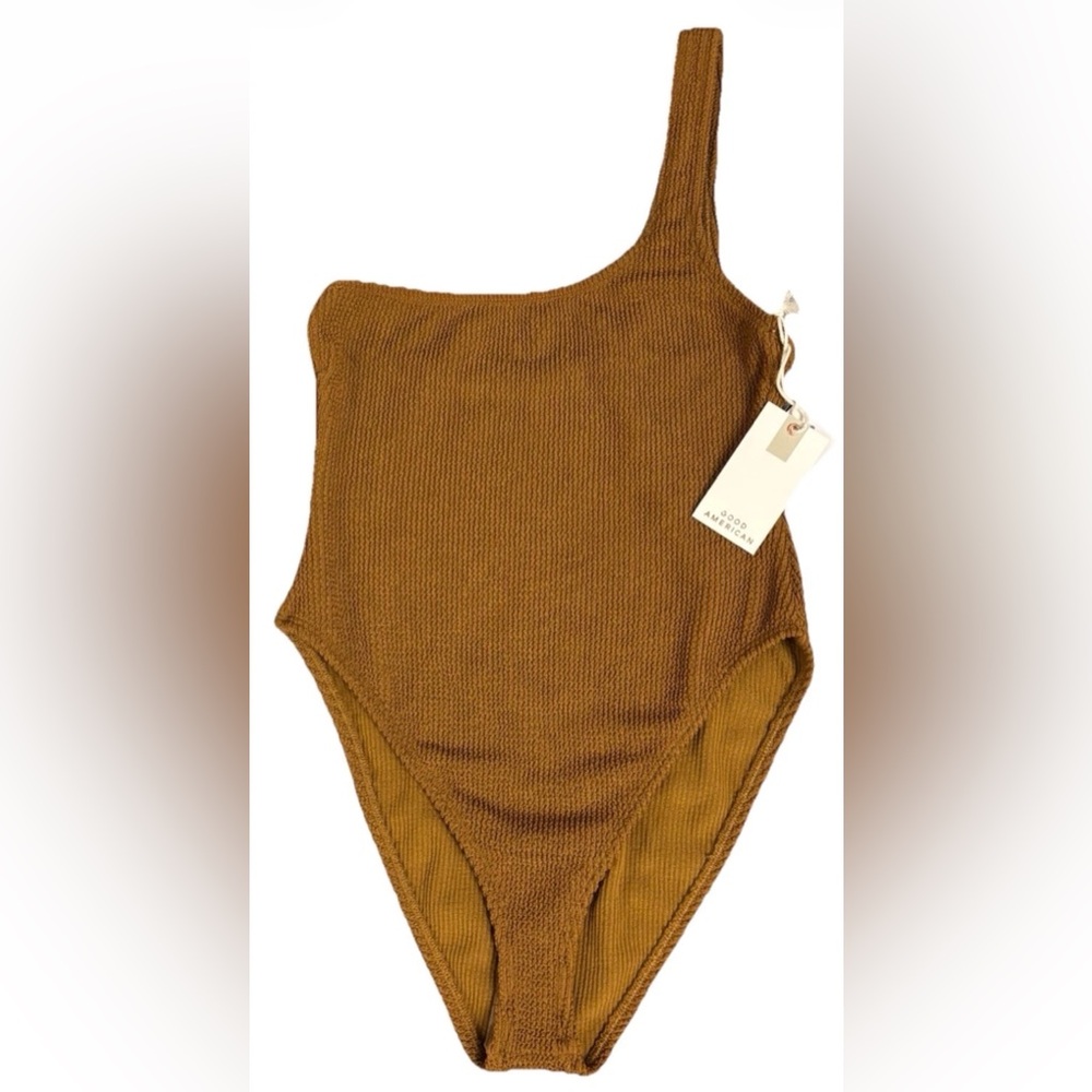 Good American Always Fits 1 Shoulder Swimsuit Women’s Sz S/M Stretch Brown NWT